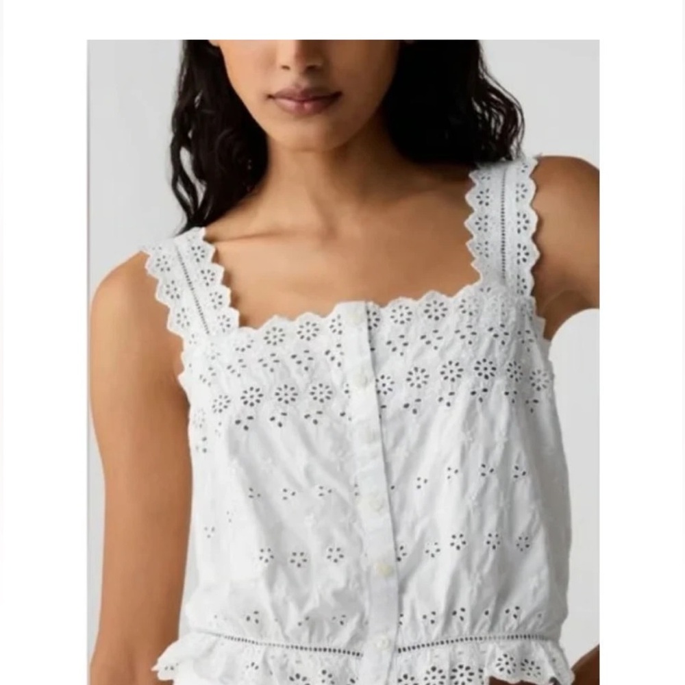 Gap x Doen Collab Lace Cropped Tank Top White Cotton Size Large L NWOT coquette